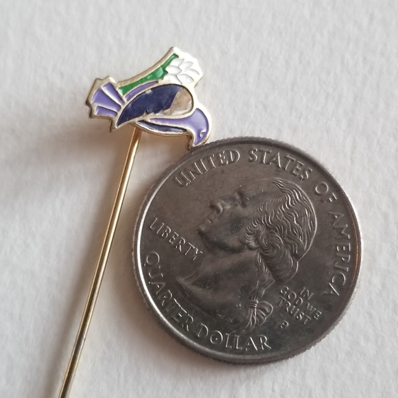 Vintage bird stickpin stick pin purple black enamel gold tone flower - Picture 4 of 8